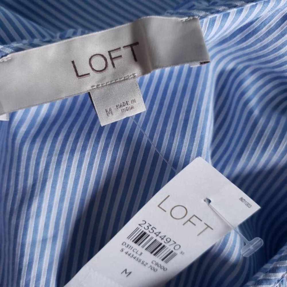 LOFT Railroad Striped Ruffle One Shoulder Top - Picture 5 of 7